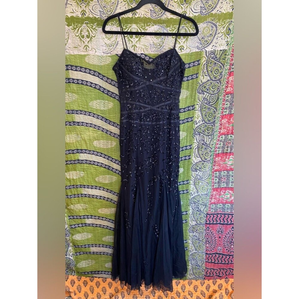 Vintage Y2K Cache Black Beaded/ Mesh Mermaid Whimsigoth Maxi Gown Size Medium